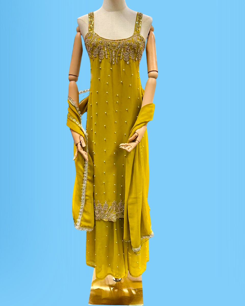 Designer Party Wear Sleeveless Palazzo Suit Parrot